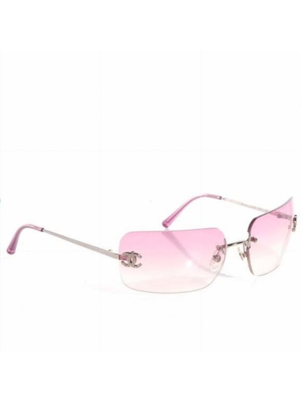 Chanel Vintage Sunglasses Rhinestone CC Logo Rimless Gradient Iridescent - Picture 6 of 10